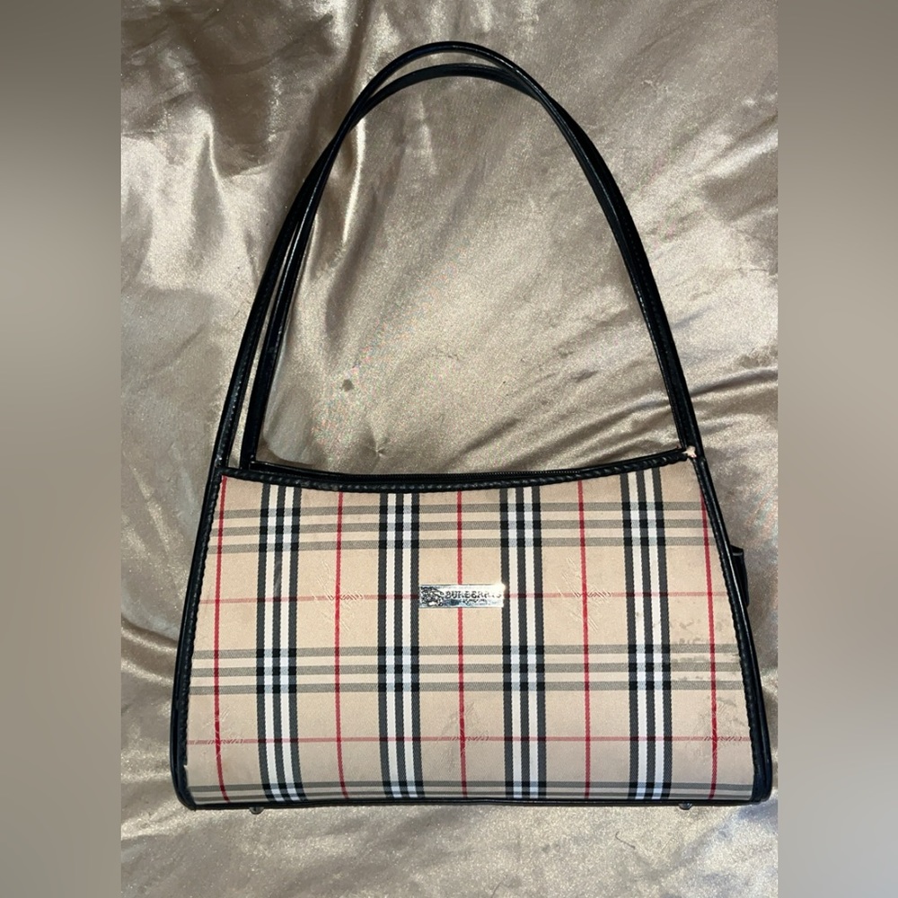 Burberry London Blue Label Canvas Handbag, Beige Plaid